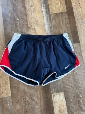 Nike Women's Navy Athletic Shorts with Red Panels